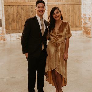 Gold Velvet Stretch Wrap Dress